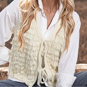 Messic Fall Sweater Vest Oversized Sleeveless Sweater Tie Front Knit Tops